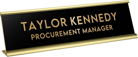 Custom Engraved Desk Plate | Personalized with your Name and Title | Perfect Decor for Office, Business, or Home | Multiple Font and Color Options | 2x8" or 2x10" (Black w/Gold Letters, 2x10")