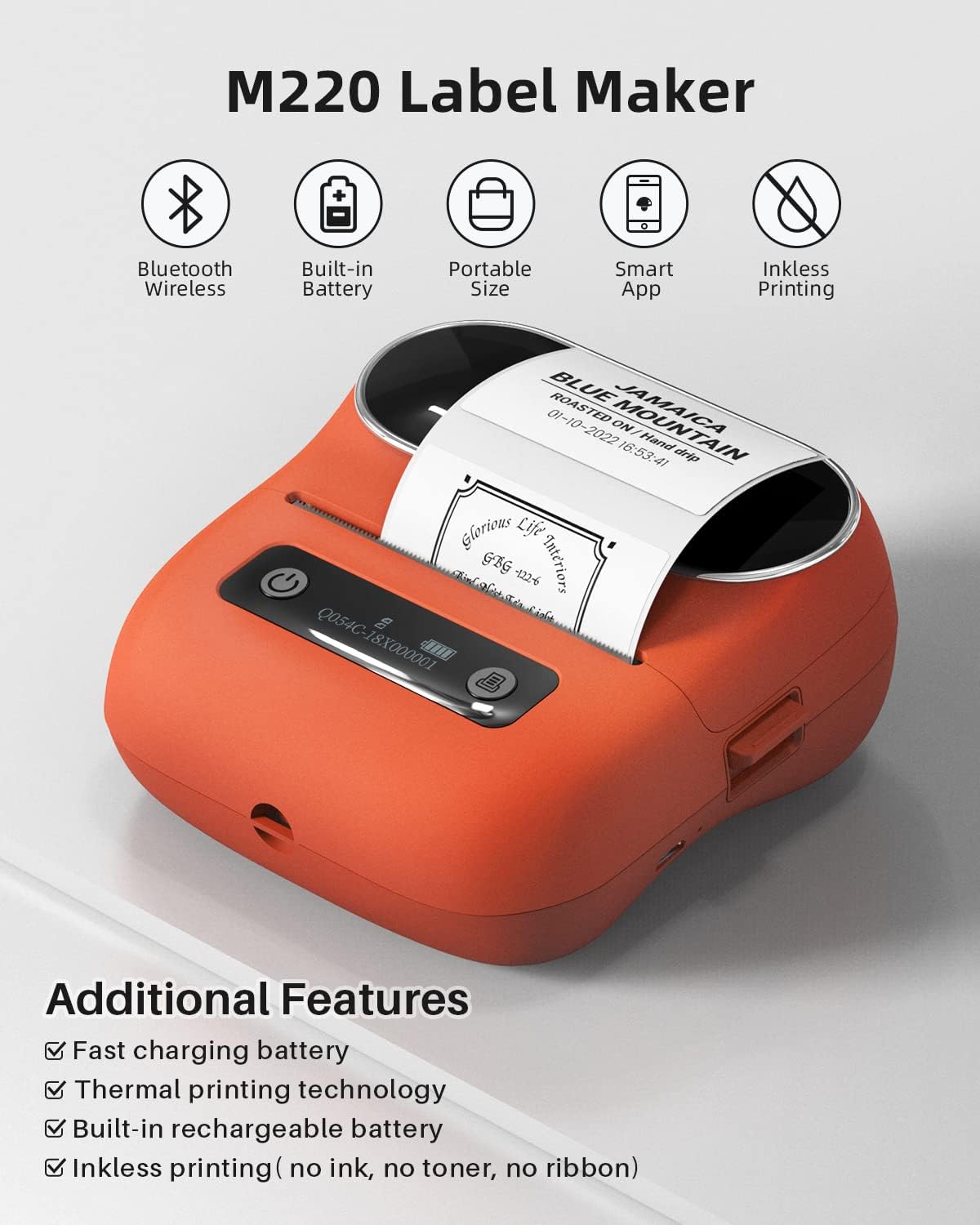 Phomemo M220 Label Maker, Bluetooth Thermal Label Printer for Barcode, Address, Labeling, Mailing, File Folder Label, 3 Inch Label Maker Machine Support Smartphone, Tablet&PC, with 3 Rolls of Labels