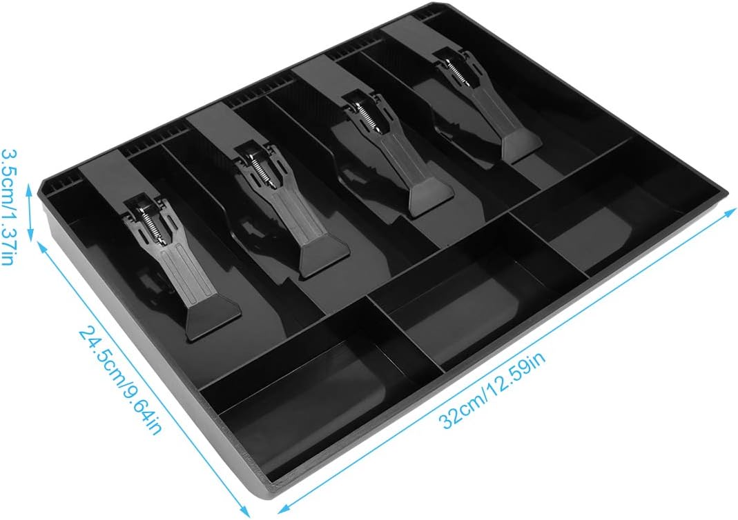 Cash Register Drawer Insert Tray with 4 Bill/3 Coin Compartments for Money Storage, Black