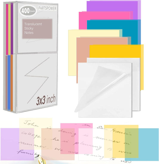 400 Sheets Transparent Sticky Notes, 3x3 inch See Through Sticky Notes, Multi-Colors, for Reading Writing Notes Book Markers, Office School Supplies, 50 Sheets/Pad (8 Pads)