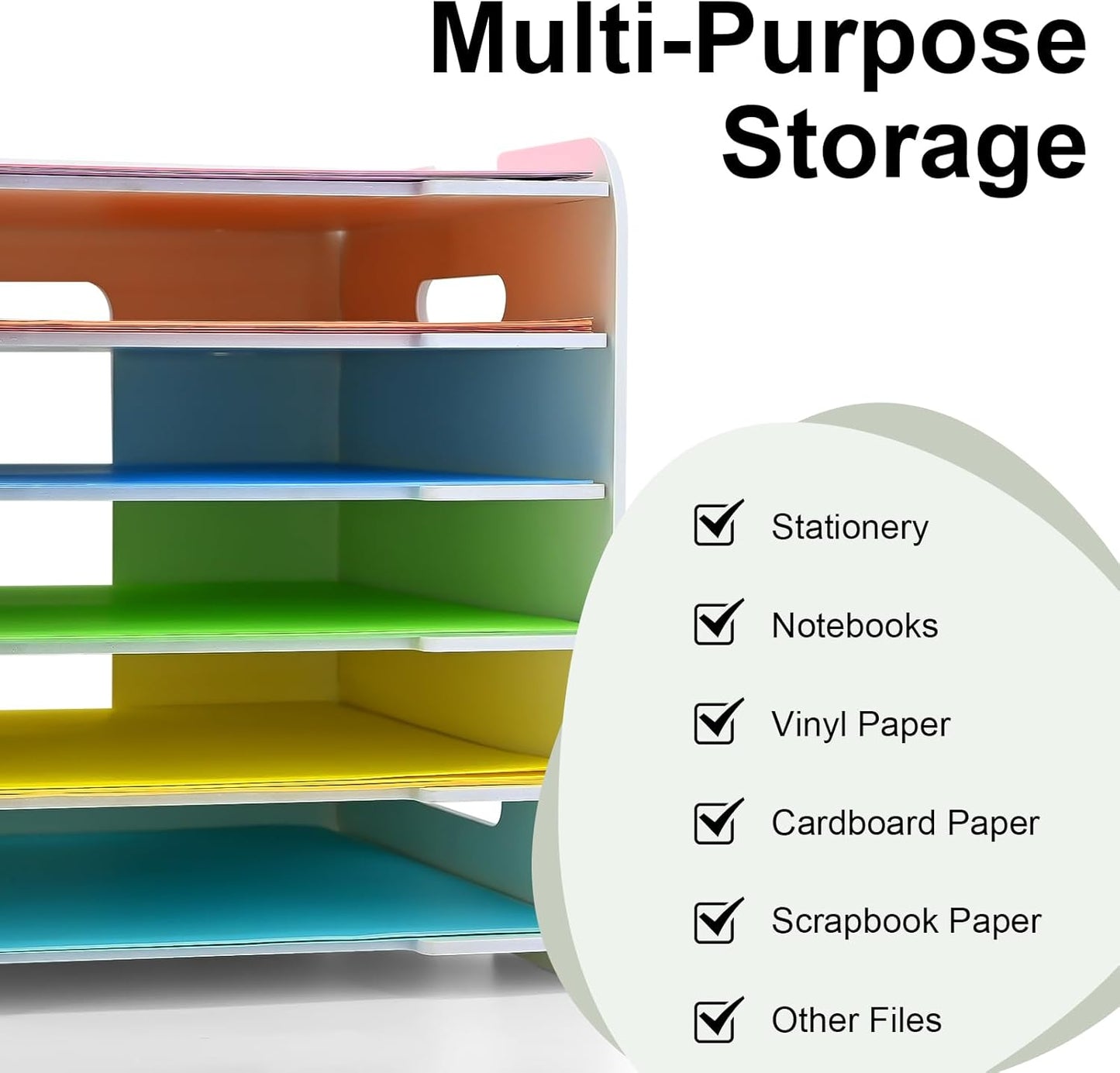 12x12 Paper Organizer, 6-Tier Scrapbook Paper Storage, Stackable Desktop File Holder for Home, Office, Classroom, and Craft Room