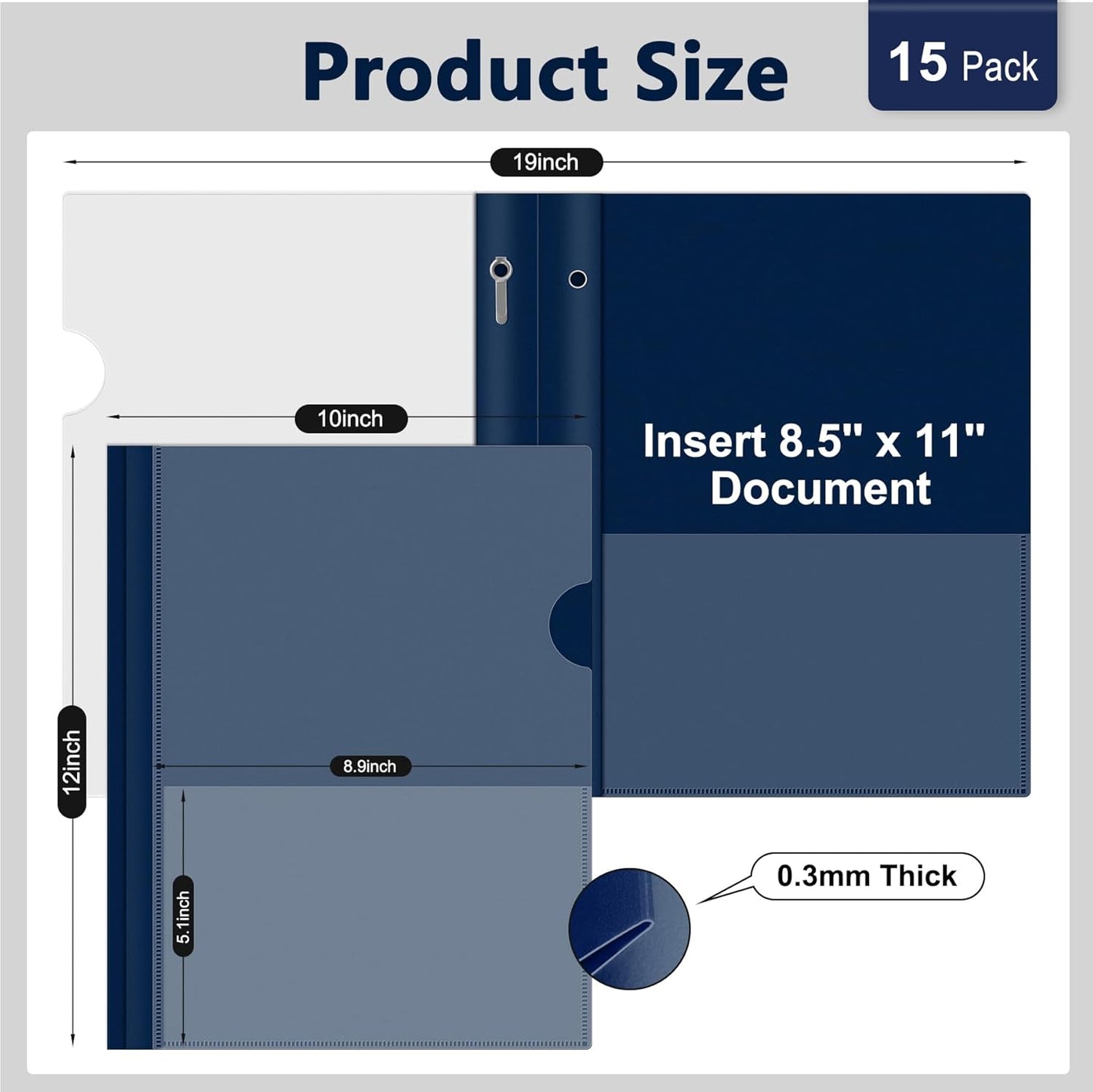 Ndsox 15 Packs Clear Front Report Covers with 3-Prong Fasteners Plastic Project Presentation Folders Resume Document Covers with Navy Blue Back for 8.5x11" Letter Size Paper for School Office Business