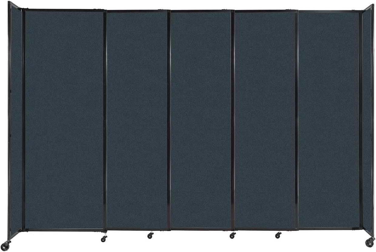 Versare Straightwall Sliding Portable Wall Partition | Freestanding Office Dividers | Locking Wheels | Temporary Room Separator | 11'3" Wide x 7'6" Tall Blue Spruce Fabric Panels