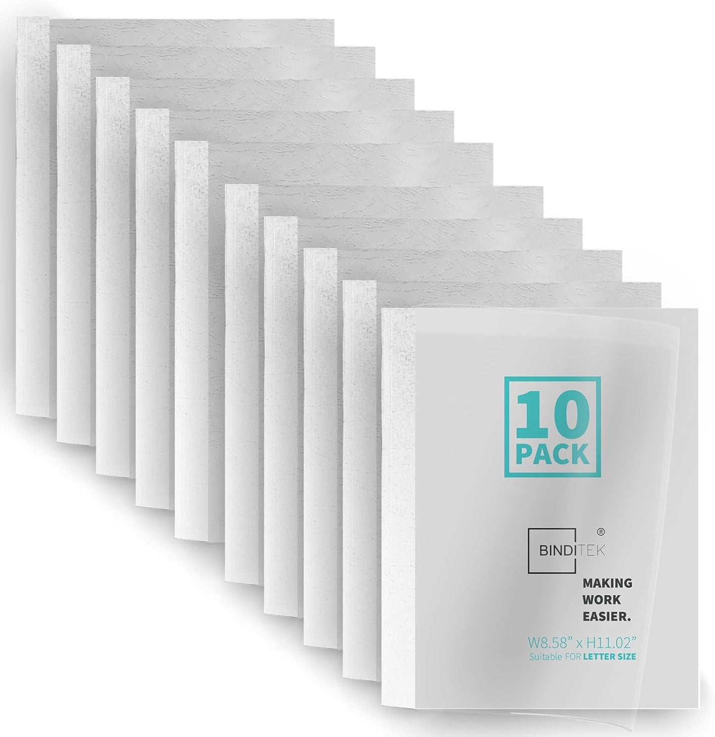 Binditek 10 Pack Thermal Binding Presentation Covers, 1/16 Inch Spine, Holds 15 Sheets, Ultra Clear Front Cover, White Paper Back Cover, Letter Size, for Students and Coworkers