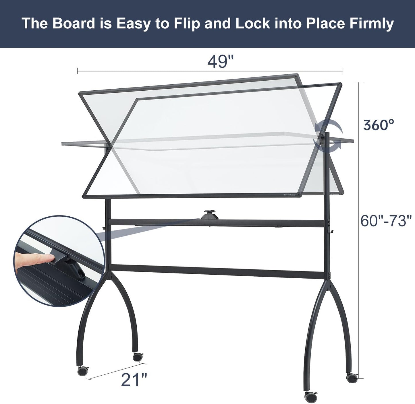 TANKEE White Board Height Adjustable - 48 x 32 Mobile Whiteboard on Wheels, Large Magnetic Double-Sided Rolling Dry Erase Board with Stand, Standing Whiteboard for Office School Home Classroom