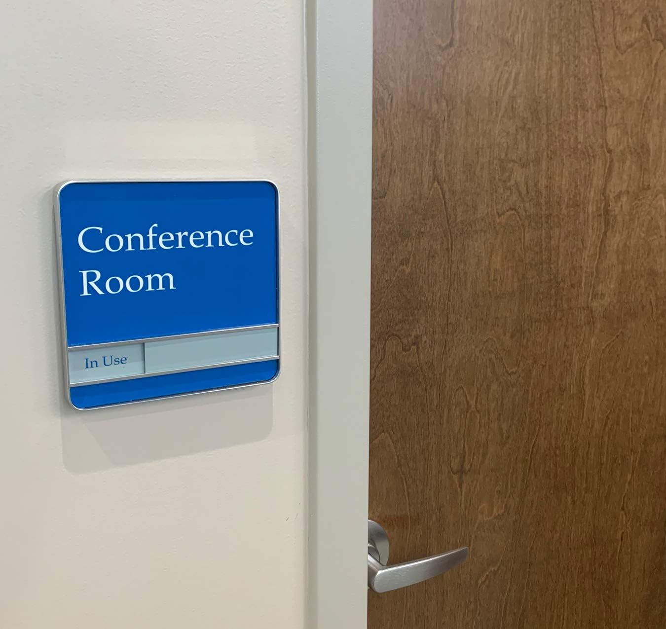 NapTags Conference Room Slider Signs (Sapphire Blue - Silver Frame, 8" x 8")