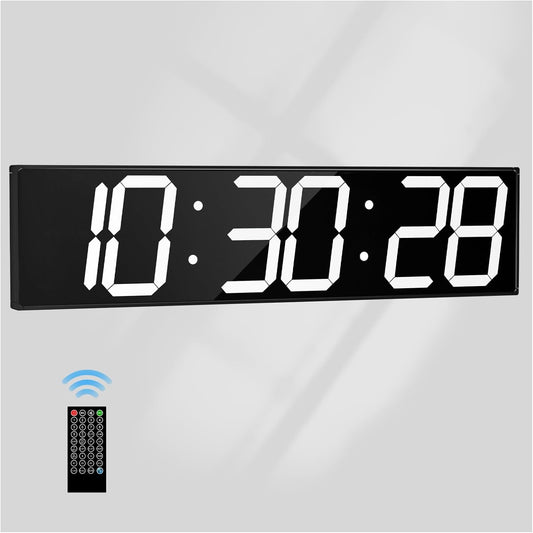 Digital Wall Clock with Large Display, 28.4‘’LED 6-Digit Large Clock with Adjustable Brightness, Multifunction Digital Timer with Countdown and Stopwatch (White)