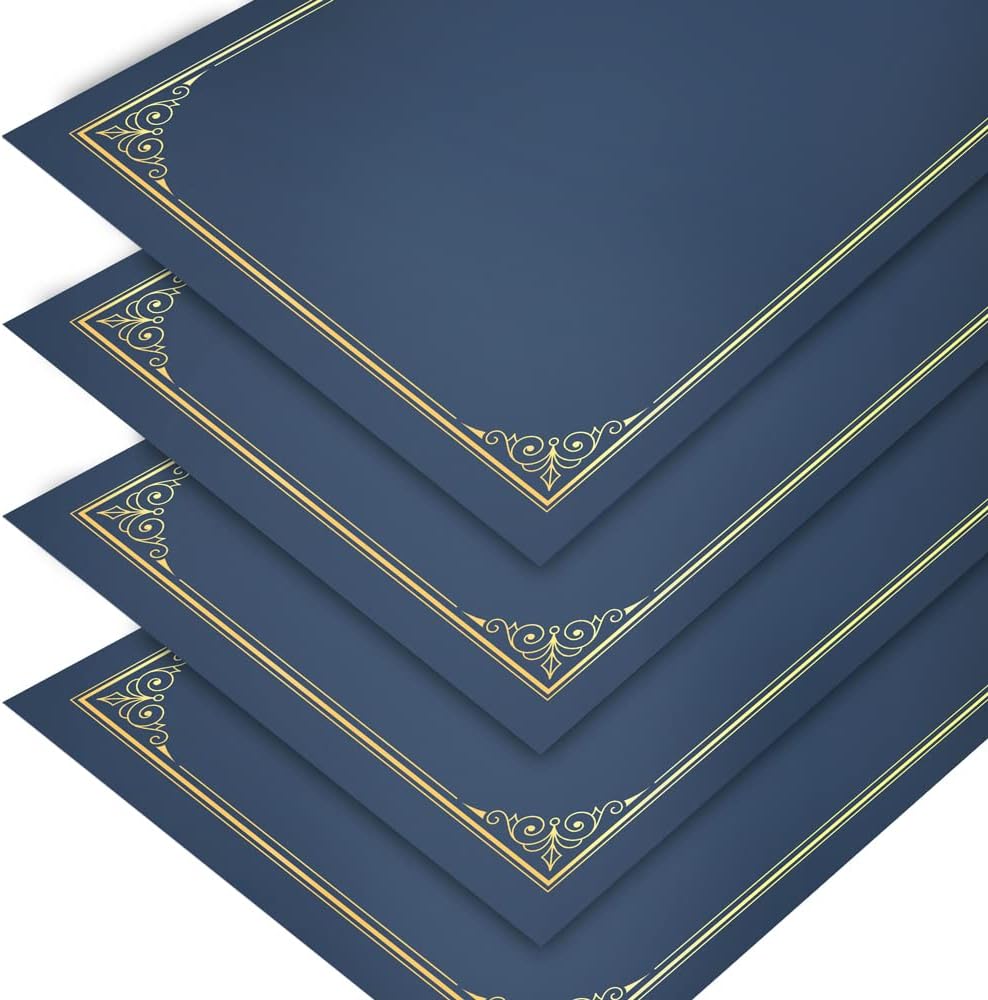 SUNEE Certificate Holders(Blue, 60 Packs, New Pattern), Diploma Covers Gold Foil Border, for Letter Size 8.5x11 Certificates, Cardstock, Document Papers