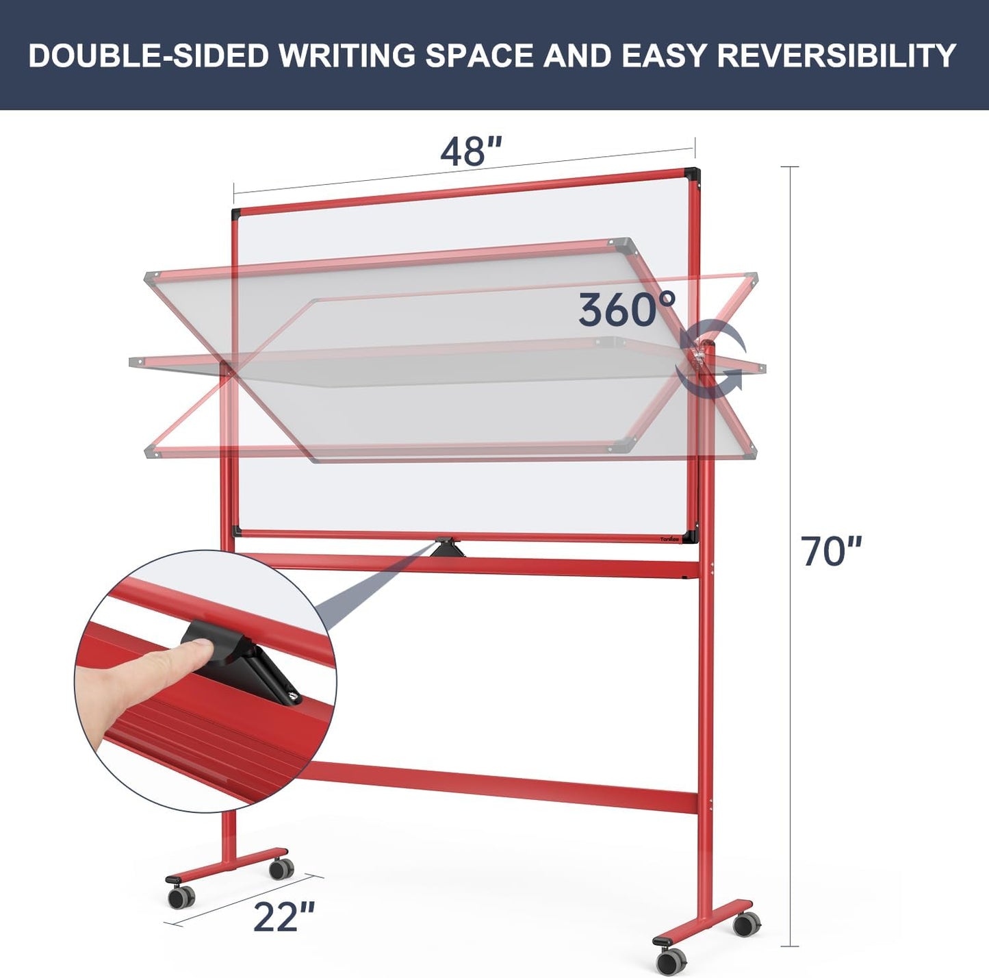 Rolling Whiteboard, 48x32 Inches Dry Erase Board with Stand, Magnetic Mobile Whiteboard on Wheels, Standing White Board for Office, School, Home, Large Double Sided White Board with Paper Pad