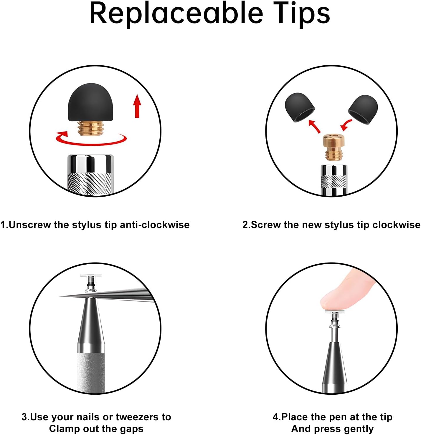 Bopomofo Stylus (5 Pcs), 2-in-1 Stylus Pen for Touchscreen, High Precision and Sensitivity, Suitable for iPhone/ipad/Android Tablets, Compatible with Touch Screens,Silver