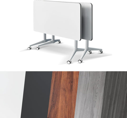 Conference Room Table, Folding Conference Tables,Thicken Grey Tabletop,Flip Top Wooden Seminar Meeting Room Table for Conference Room Offices (2, White, 61.0“)
