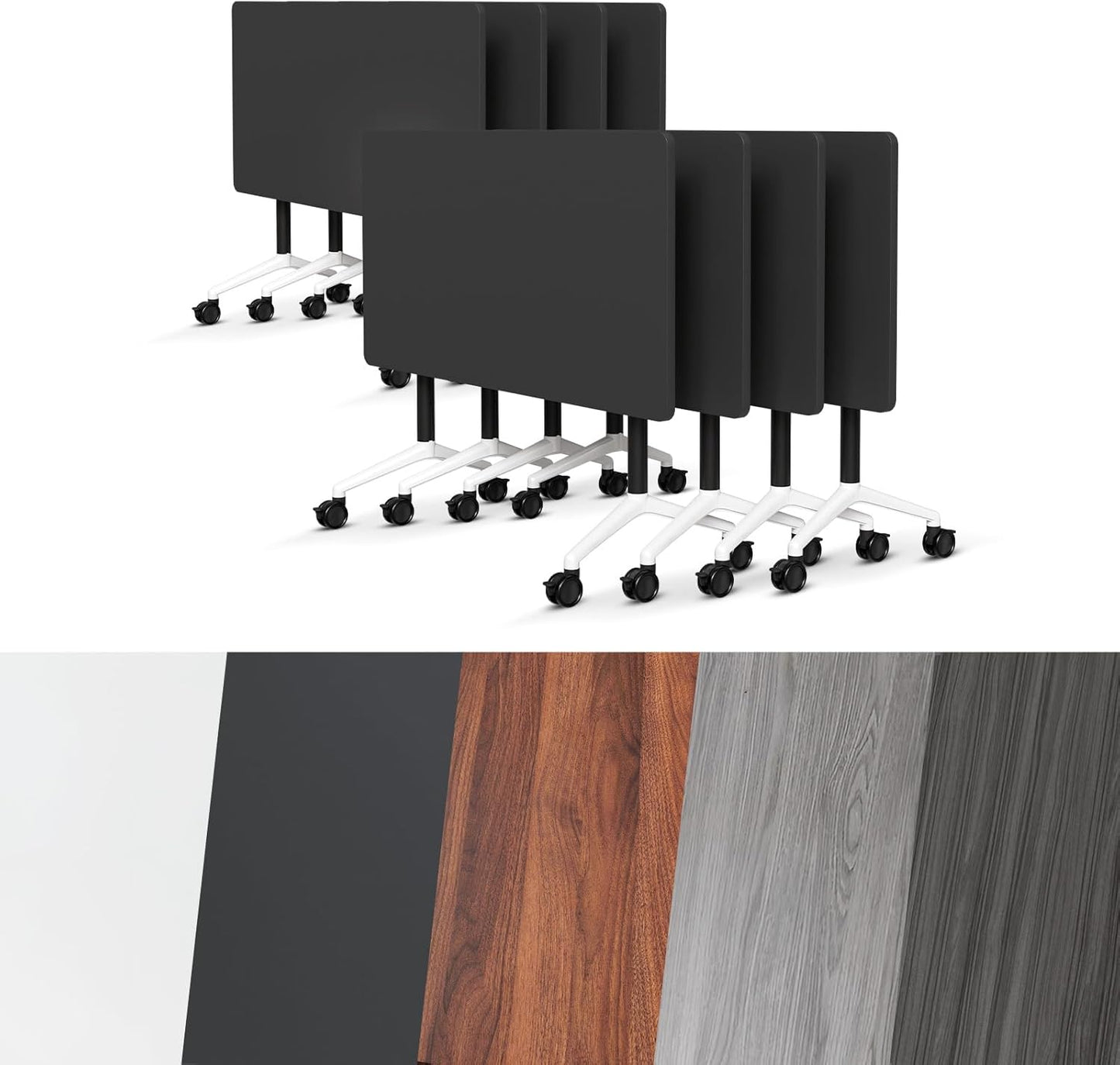 Conference Room Table, Folding Conference Tables,Thicken Grey Tabletop,Flip Top Wooden Seminar Meeting Room Table for Conference Room Offices (8, Black, 47.2“)