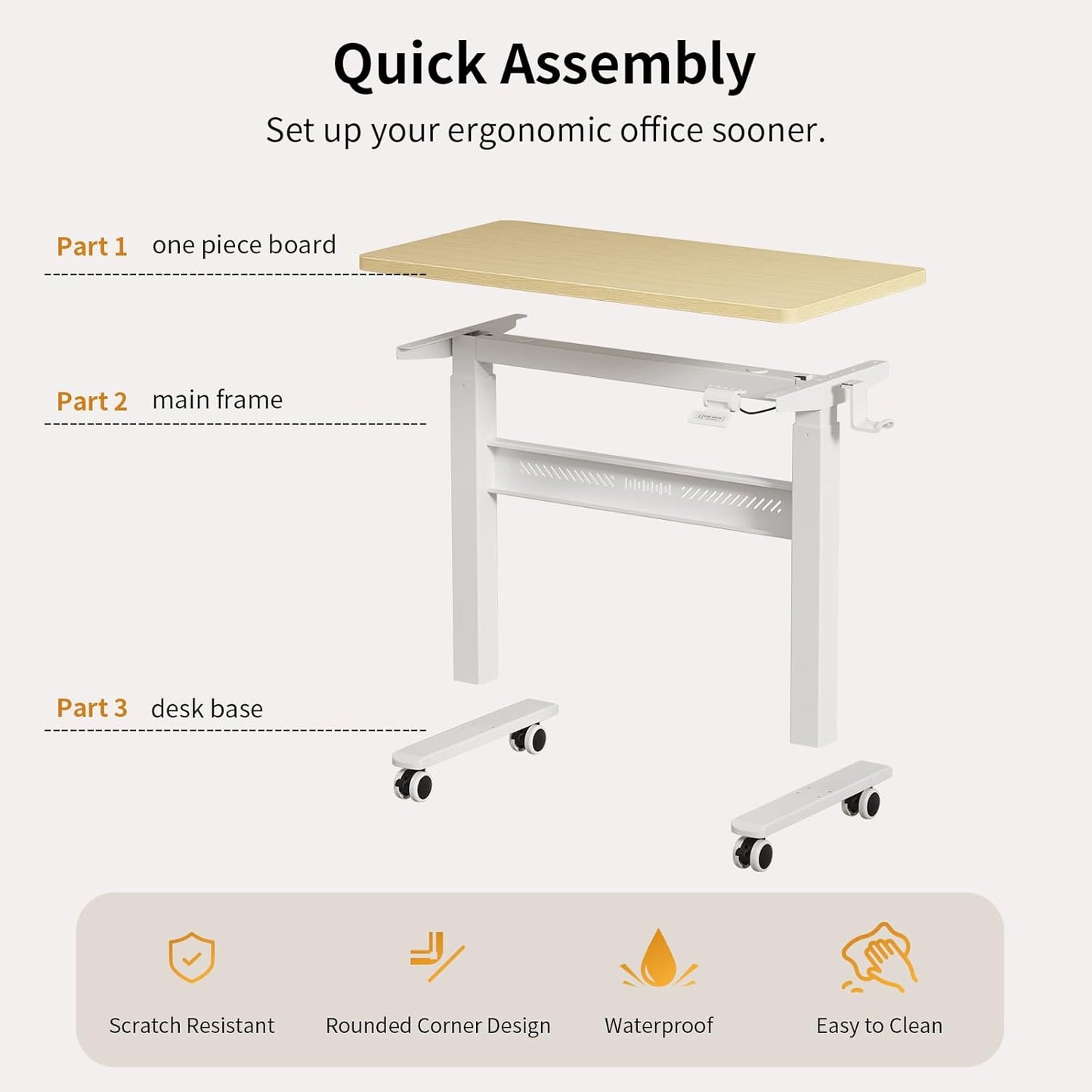 Mobile Walking Pad Desk with Wheels, Pneumatic Small Rolling Standing Desk Riser Height Adjustable (28-43.7") for Treadmill, Portable Computer Table for Home Office, Oak