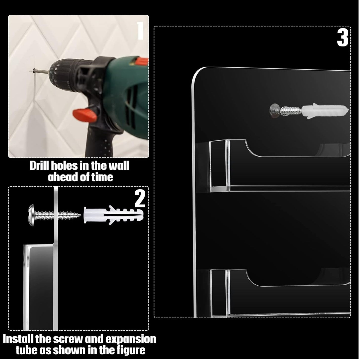 Qunclay 2 Pack 12 Pocket Acrylic Business Card Holder Wall Mount Clear Sticker Display Rack Vertical Multiple Gift Card Rack Display Stand for Home Documents Brochures Hanging Organizing Office Table