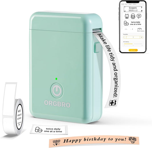 ORGBRO Label Maker Machine with Tape, X1 Portable Bluetooth Mini Label Printer, Support Pre-Cut & Continuous Label, Wireless Small Label Makers with Versatile App for School Home Office Organization