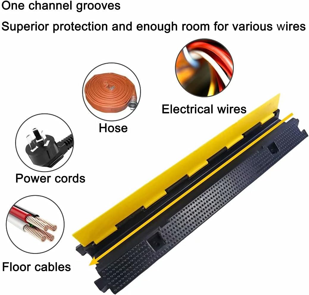 Rubber Cable Ramp Cord Cover Cable Protector Ramps Wire Hose Protective 1 Channel 22000Lbs Load Capacity Traffic Speed Bump for Asphalt Concrete Gravel Driveway Indoor Outdoor, 5 Pack