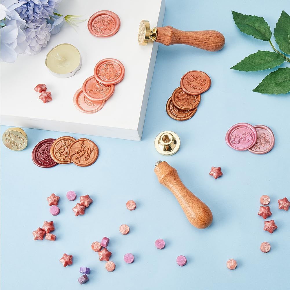 CRASPIRE 7 Styles Wedding Wax Seal Stamp Set 25mm Blessing Words Sealing Brass Head + 1Pc Wooden Handle Kit Thank You Happy Birthday You' re Invited Removable Envelopes Invitations Gift Wrap Decor