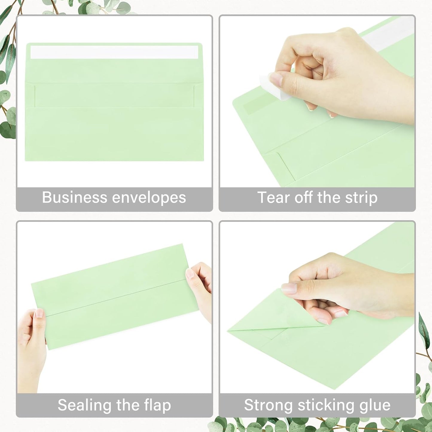 100 Pack #10 Business Envelopes, Self Seal Standard Light Green Envelopes for Secure Business & Legal Mailing, Office, Checks, Letter, Invoices, 4 1/8 x 9 1/2 Inches