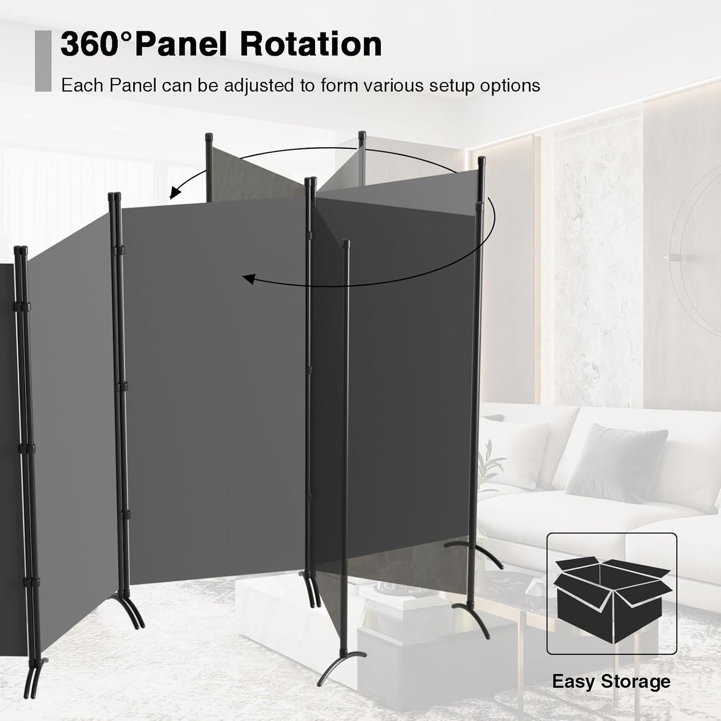 6 Panel Room Divider, 6FT Portable Room Dividers Folding Privacy Screens, 198" W Freestanding Fabric Divider for Room Separation, Partition Room Divider Panel for Dorm Home Studio Office, Grey