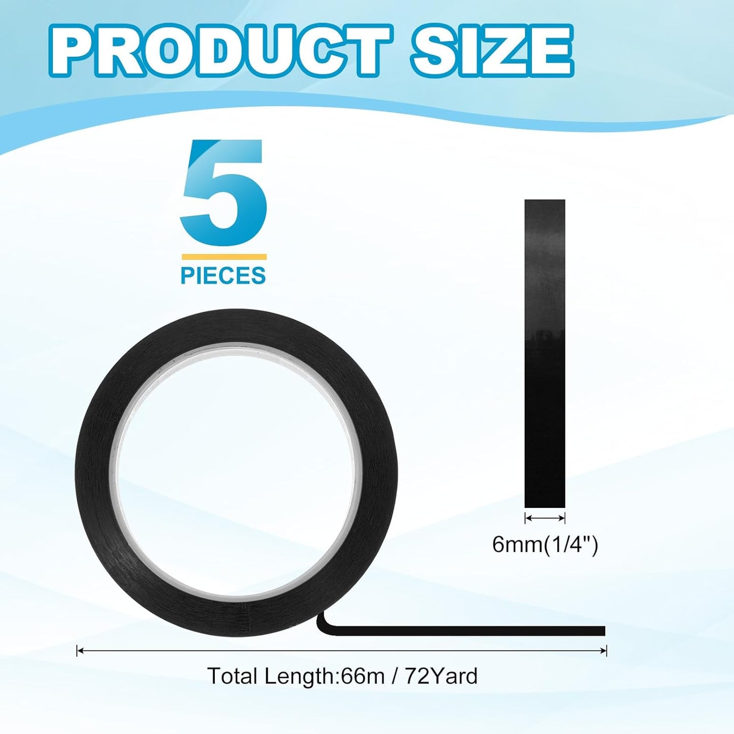 MECCANIXITY Whiteboard Tape 1/4" x 72 Yard Pinstripe Graphic Chart Line Grid Marking Tapes for Classroom Office Dry Erase Board Art, Black, Pack of 5