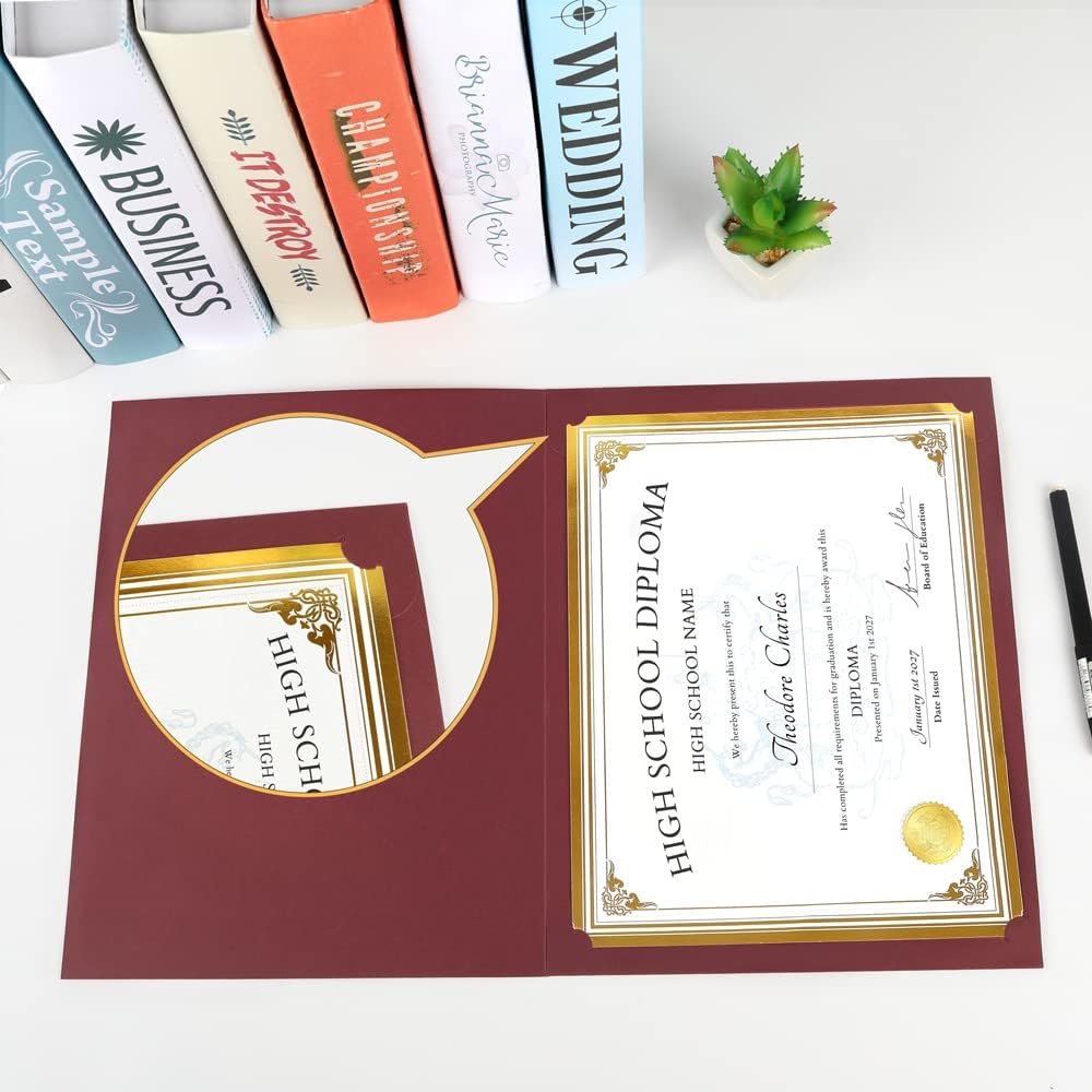 SUNEE Certificate Holders(Burgundy, 30 Packs, New Pattern), Diploma Covers Gold Foil Border, for Letter Size 8.5x11 Certificates, Cardstock, Document Papers