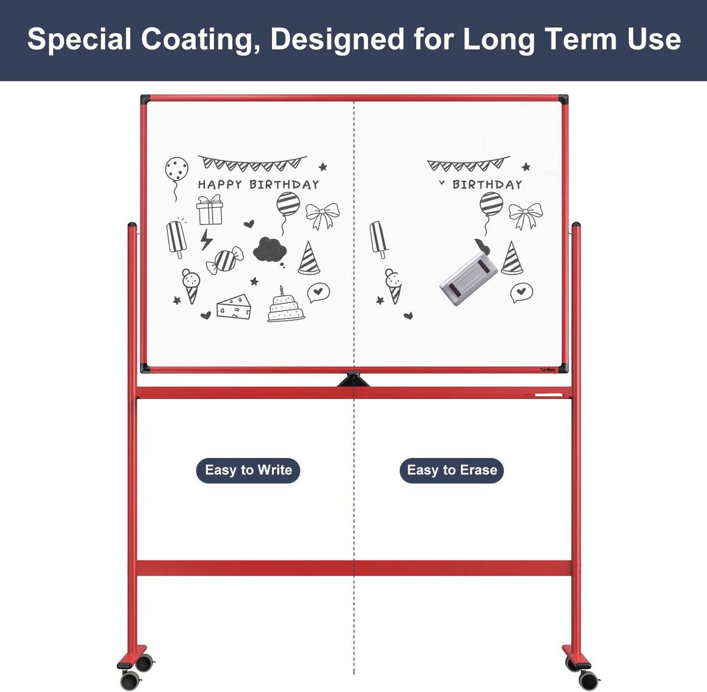 Rolling Whiteboard, 48x32 Inches Dry Erase Board with Stand, Magnetic Mobile Whiteboard on Wheels, Standing White Board for Office, School, Home, Large Double Sided White Board with Paper Pad