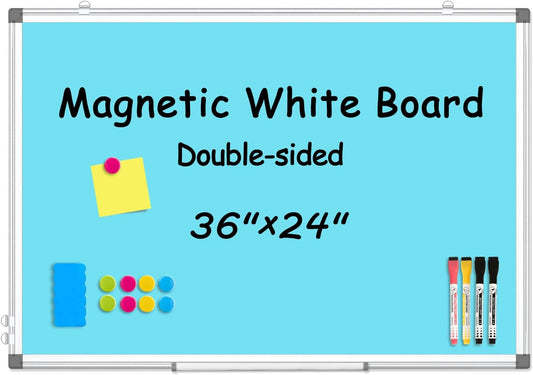WALGLASS Magnetic Whiteboard 36"x24" Dry Erase White Board for Walls with Pen Tray, Aluminium Frame and Dry-Wipe Writing Surface for Kids' Drawing, Home, and Office (Blue)