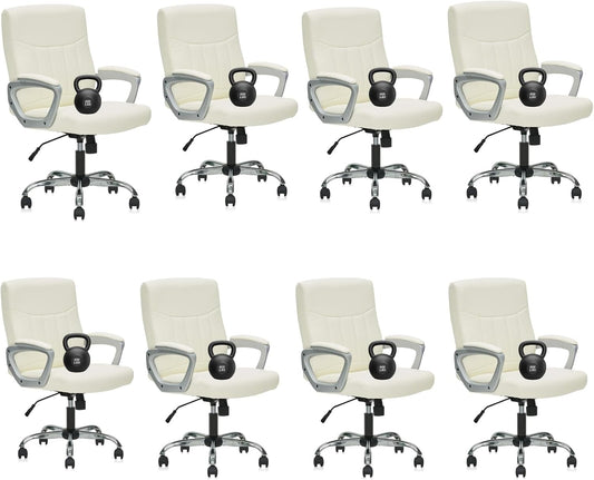 CLATINA Office Computer Desk Chair Executive Mid Back Ergonomic Managerial Chair with Lumbar Support Comfortable Adjustable PU Leather Home Office Chair Swivel, White 8PK