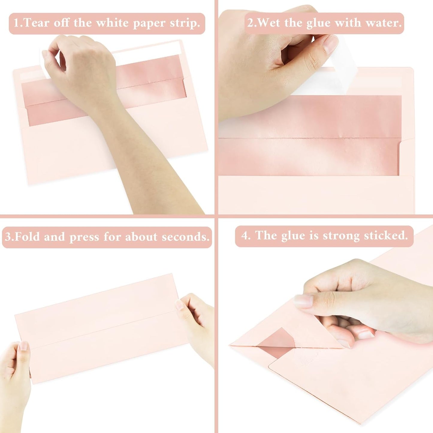 50 Pack #10 Blush Pink Business Envelopes with Metallic Rose Gold Foil Lining, Standard Letter Size Mailing Envelopes Self Seal for Checks Invoices Party Birthday Wedding, 4 1/8 x 9 1/2 Inch