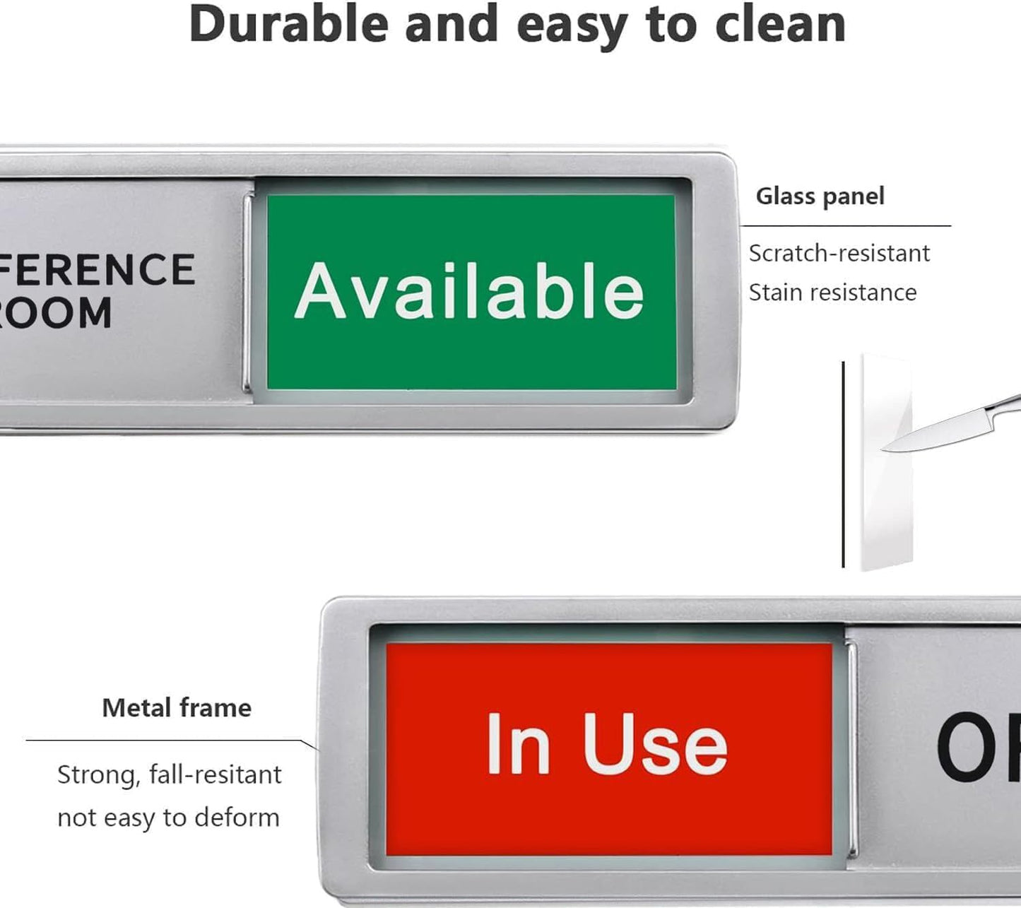 Conference Room In Use/Available Sign - Magnetic Door Slider, 7"x2" Non-Scratch Office Door Sign with Privacy Slider for Meeting Rooms, Offices, Restrooms - Silver