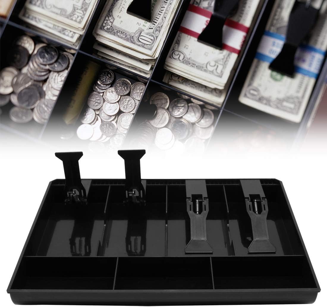 Cash Register Drawer Insert Tray with 4 Bill/3 Coin Compartments for Money Storage, Black