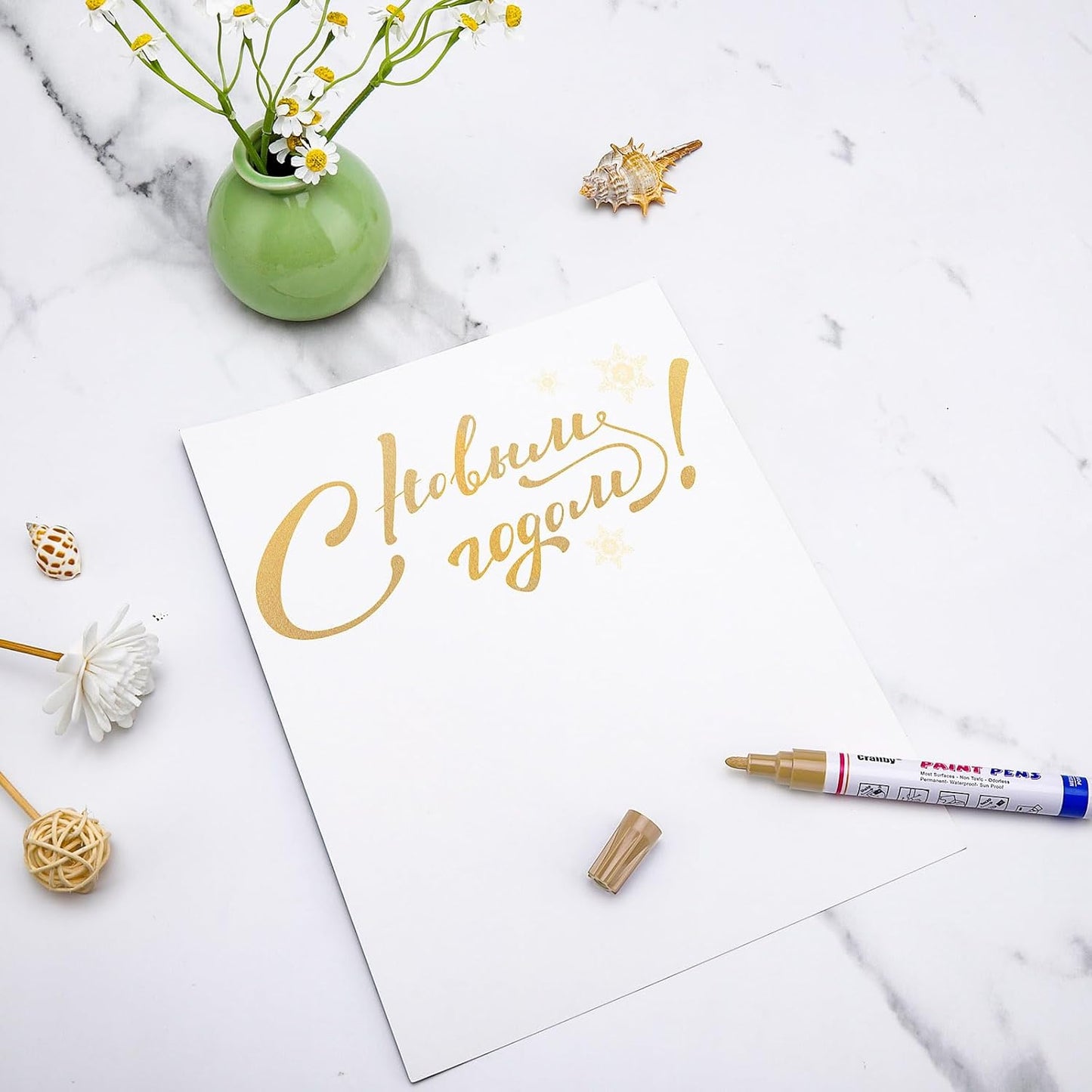 Paint Markers, 12 Pack Oil-Based Waterproof Quick Dry Permanent Paint Pen Set for Rocks Painting, Wood, Fabric, Plastic, Canvas, Glass, Mugs, Metal, Tire, Stone, DIY Craft (Gold)