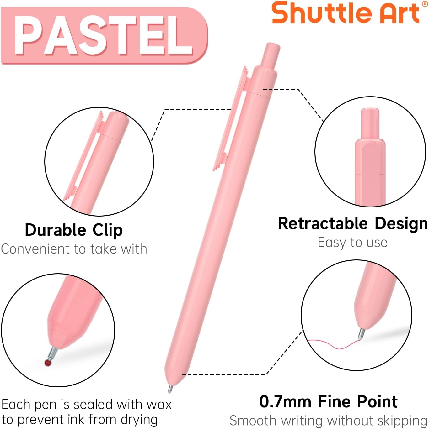 Shuttle Art Colored Retractable Gel Pens, 8 Pastel Ink Colors, Cute Pens 0.7mm Fine Point Quick Drying for Black Paper Writing Drawing Journaling Note Taking School Office Home