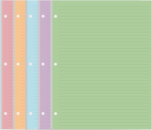 3 Hole Colorful Lined Paper - 100 Sheets/200 Pages Loose Leaf Paper Line Refills, Per Color 20 Sheets, 8.5" x 11"