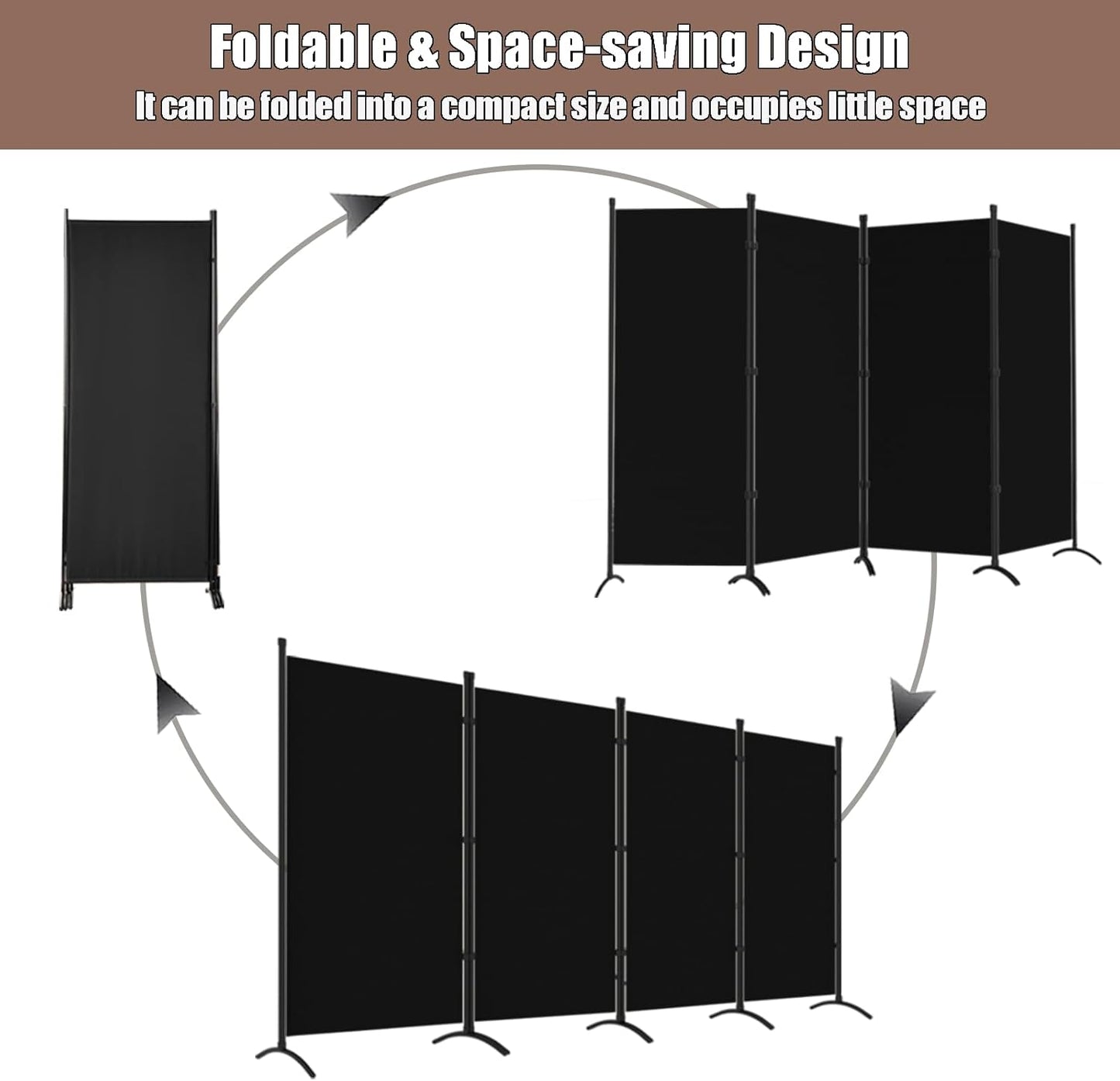 Room Divider 4 Pane 88''W Partition Room Dividers and Folding Privacy Screens Wall Divider for Room Separation, Freestanding Fabric Room Divider Panel