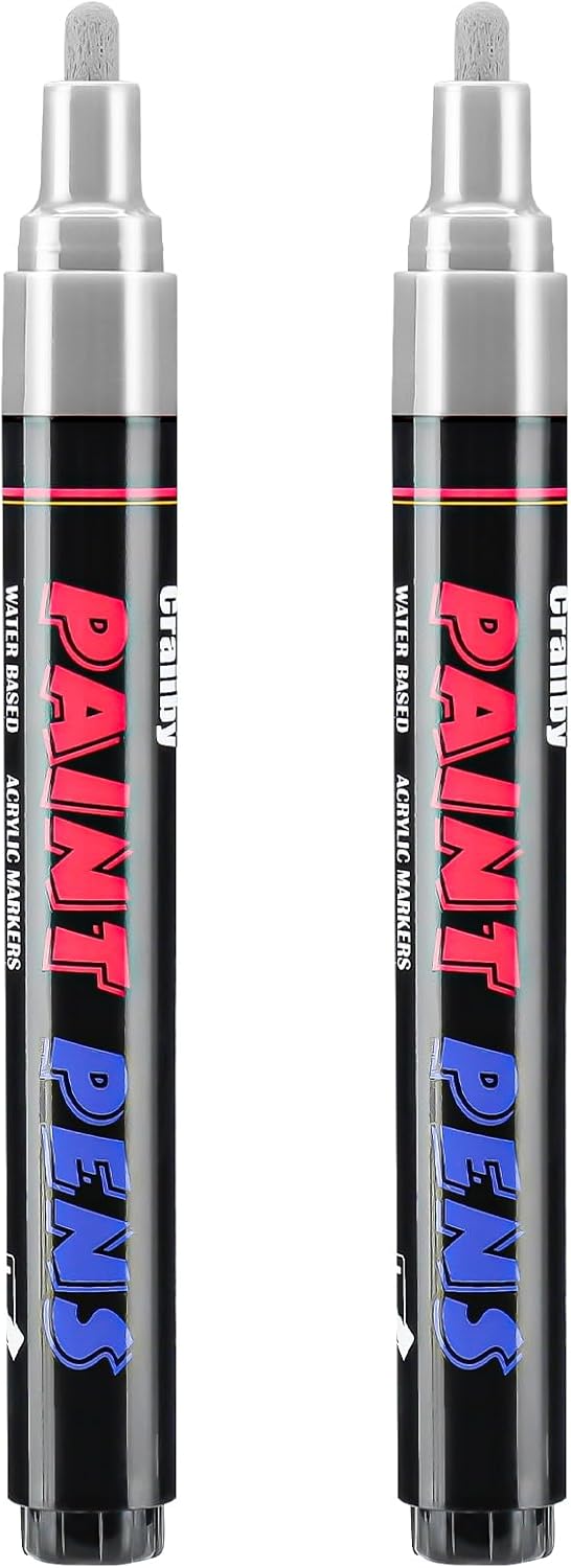 Silver Paint Pens Paint Markers - 2 Pack Permanent Quick Dry Waterproof Marker Pens for Rocks Wood Fabric Plastic Canvas Glass Mugs Metal Tire Stone