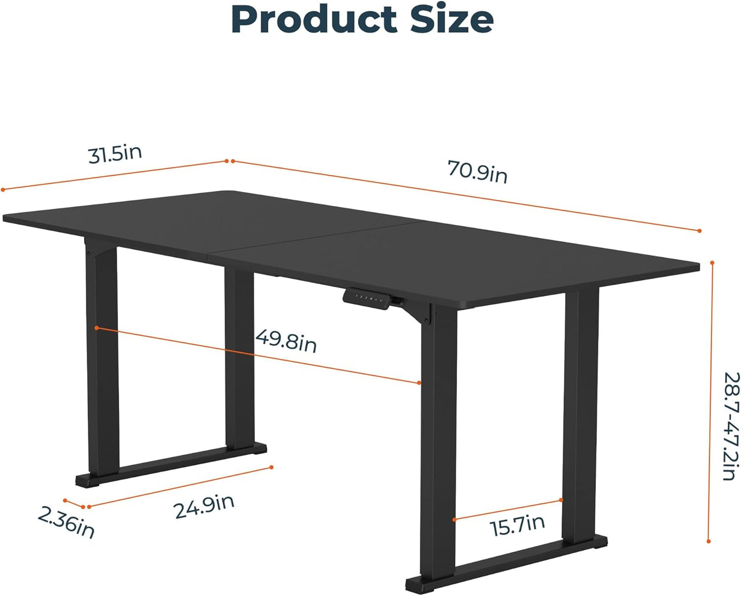 4 Legs Standing Desk, Large 71x31 Inches Electric Adjustable Height Desks with Splice Board, Stand Up Desks Home Office Computer Workstation, Black