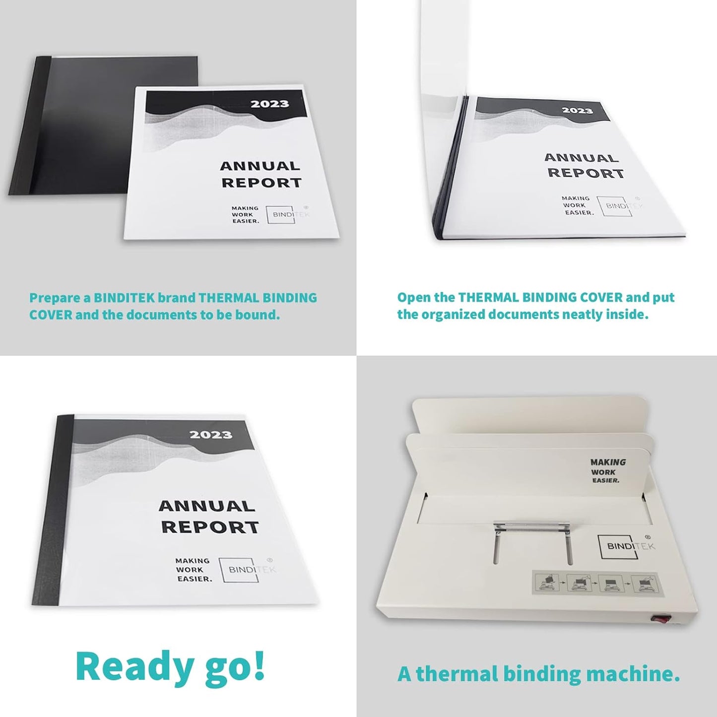 Binditek 10 Pack Thermal Binding Presentation Covers, 3/4 Inch Spine, Holds 160 Sheets, Ultra Clear Front Cover, Black Paper Back Cover, Letter Size, for Students and Coworkers