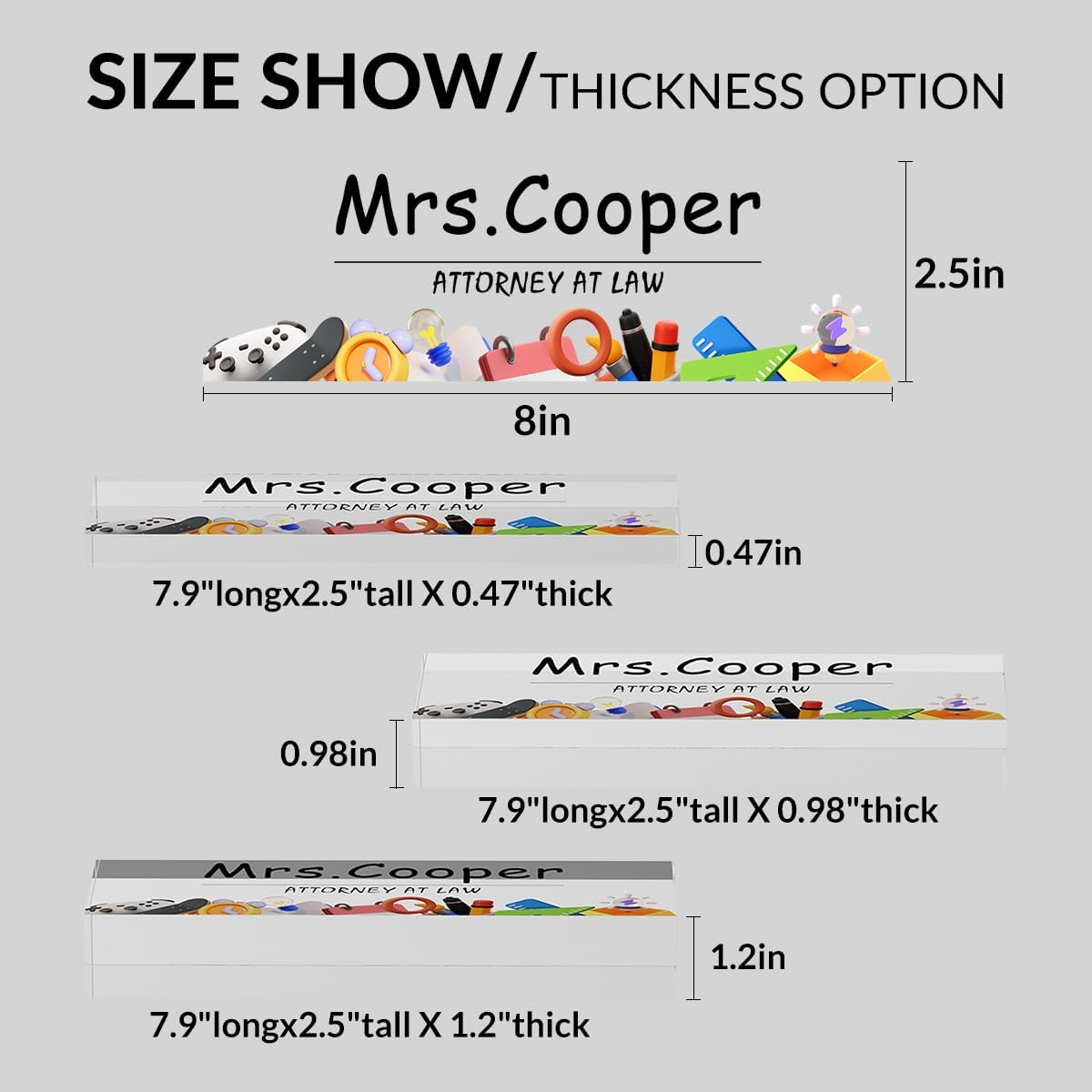 Personalized Office Desk Name Plate on Acrylic Glass - Custom Nameplate Decor, Accessories - Gift for Boss, Coworkers