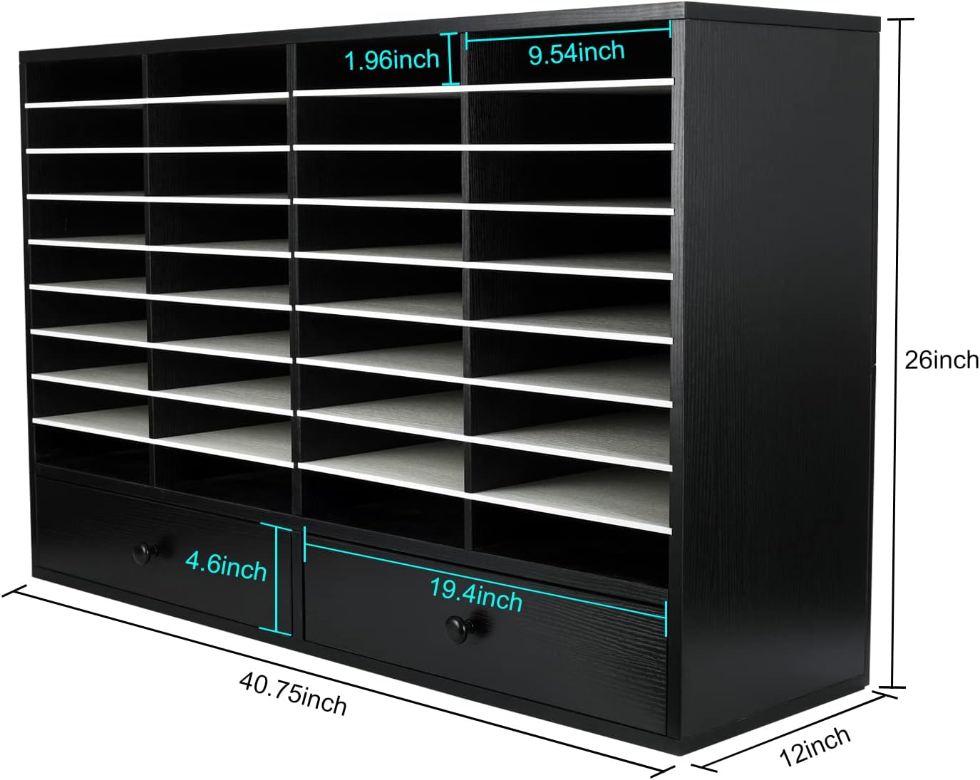 PAG Mail Sorter Organizer, Wood Literature Organizer, Student Mailbox for Classroom, Desktop Bill Paper Organizer for Office Home School, 38 Compartments, Black&White