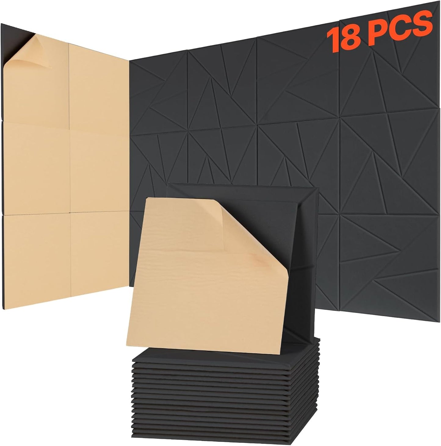 VEVOR 18 Pack Acoustic Panels with Self Adhesive, 11.8 x 11.8 x 0.4 inch Sound Proof Foam Panels, Polyester Fiber Soundproof Wall Panels High Density, for Home, Studio, Office, Theater, Black