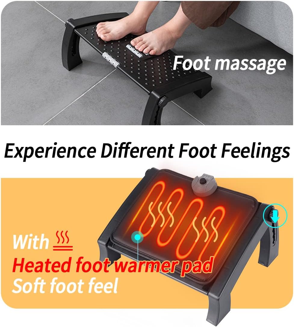 MyPlace Adjustable Height Foot Rest Under Desk at Work - 6 Height Sturdy Office Footrest - Added Heated Foot Mat - Non Slip Bottom - Straighten Back & Hip & Leg and Improve Posture…