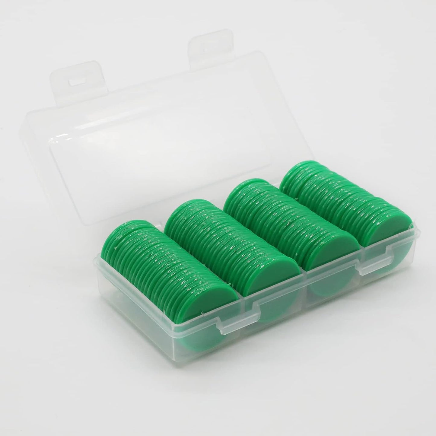 Set of 100 Opaque Plastic Learning Counters Mini Poker Chips Game Tokens with Storage Box (Green, 1 Inch)
