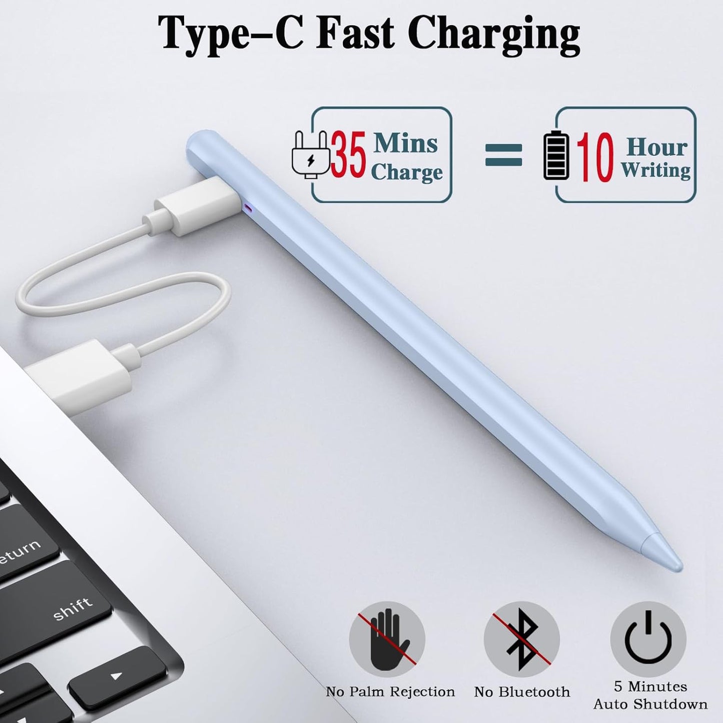 Universal Stylus Pen for iOS/Android,Drawing & Writing Rechargeable Touch Screen Pen Magnetic Tablet Stylus with POM Tip for iPhone/Samsung/XiaoMi/Huawei/Vivo/Lenovo and Other Android Device -Blue