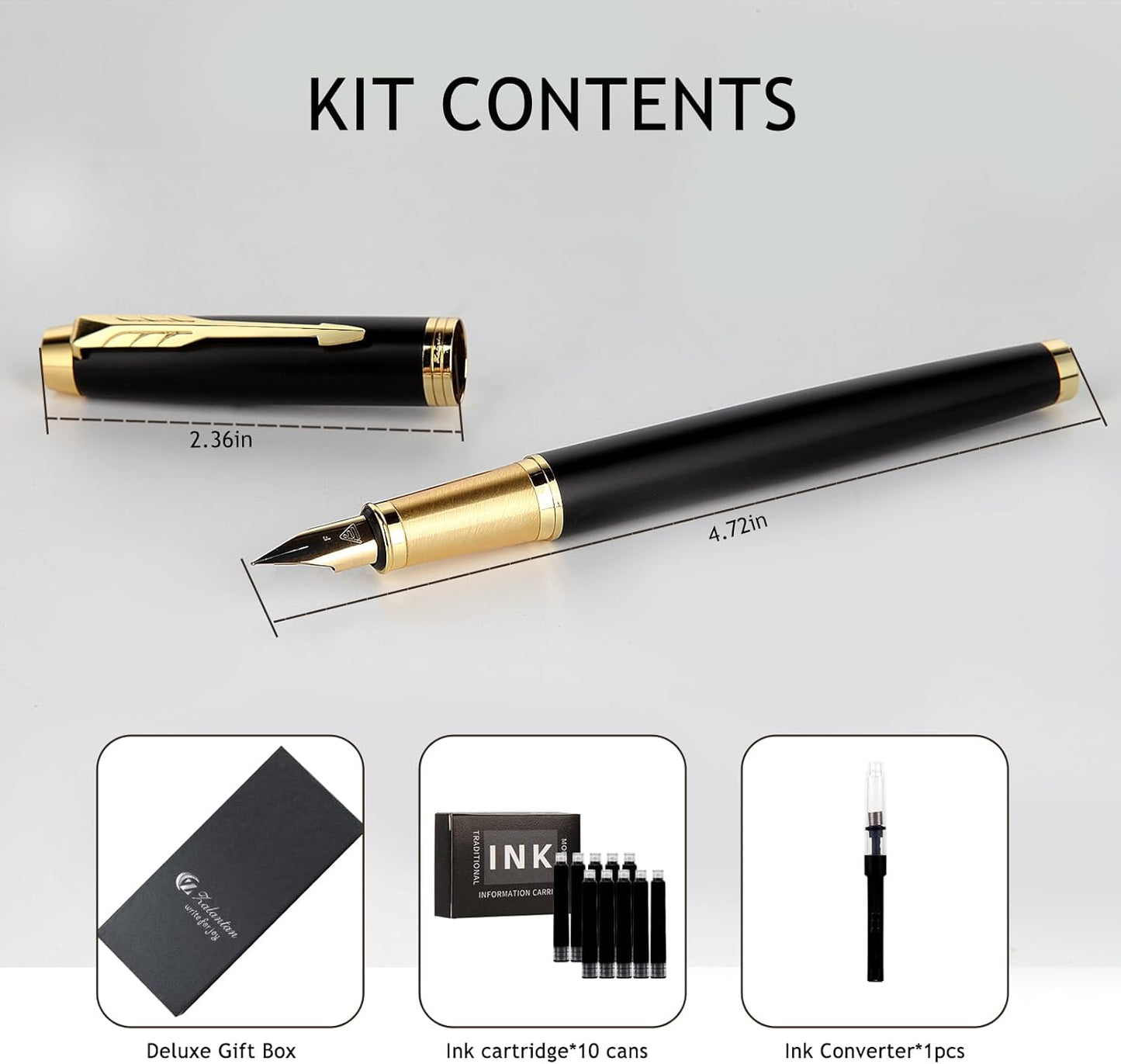 Fountain Pen, luxury pens Fine point smooth writing for journaling fancy pen with Gift Case 8 black ink cartridges an EF nib an ink converte nice pens writer gifts-Matte Black