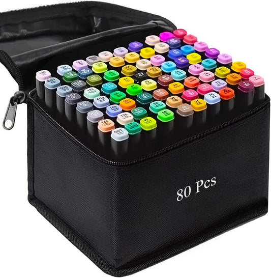 Alcohol Markers, 80 Colors Art Drawing Markers Set for Kids Adults Dual Tip Permanent Sketch Markers, with Organizing Case