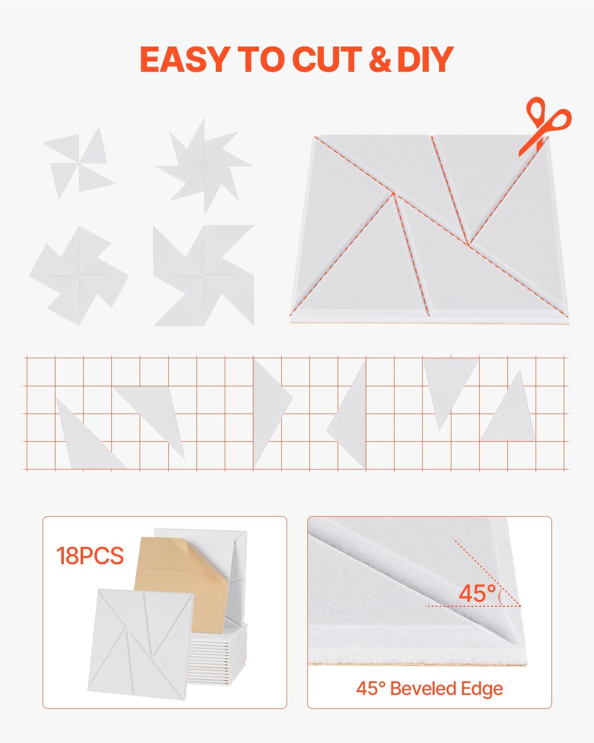 VEVOR 18 Pack Acoustic Panels with Self Adhesive, 11.8 x 11.8 x 0.4 inch Sound Proof Foam Panels, Polyester Fiber Soundproof Wall Panels High Density, for Home, Studio, Office, Theater, White