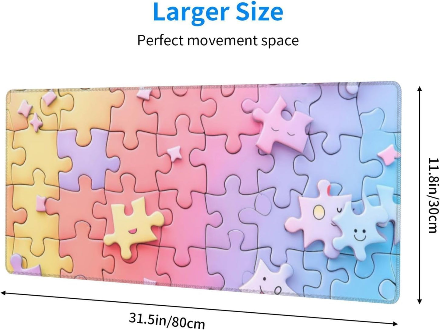 Gaming Mouse Pad Desk Pad,Extended Big Mouse Pad,31.5x11.8 Inch Long Computer Keyboard Mouse Mat Mousepad with 3mm Non-Slip Base and Stitched Edge for Gaming and Office… (Multicoloured Puzzle)