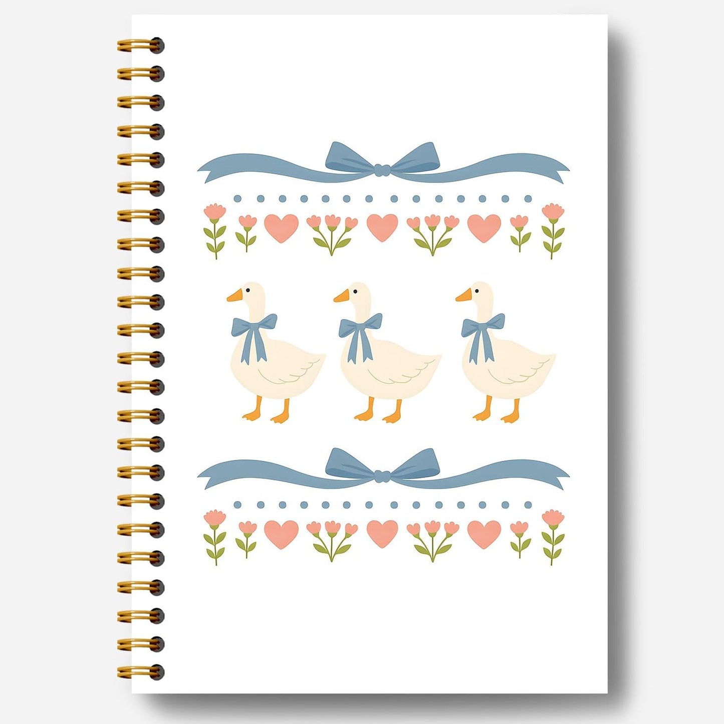 Guymn Coquette Blue Bow Goose Notebook, Groovy Aesthetic Floral Goose Journal for Kids Girls, Geese Animal Lover Gifts Hardcover Spiral Notebooks Journals 5.5x8.3 Inch