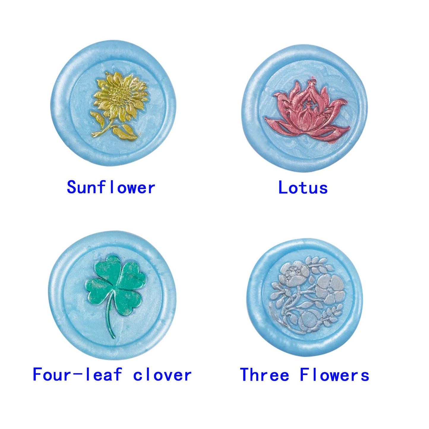 Flower Wax Seal Stamp Set with 4 PCS Removable Brass Heads and 1 Wooden Handle - Sunflower, Lotus Sealing Wax Stamp for Cards Invitations